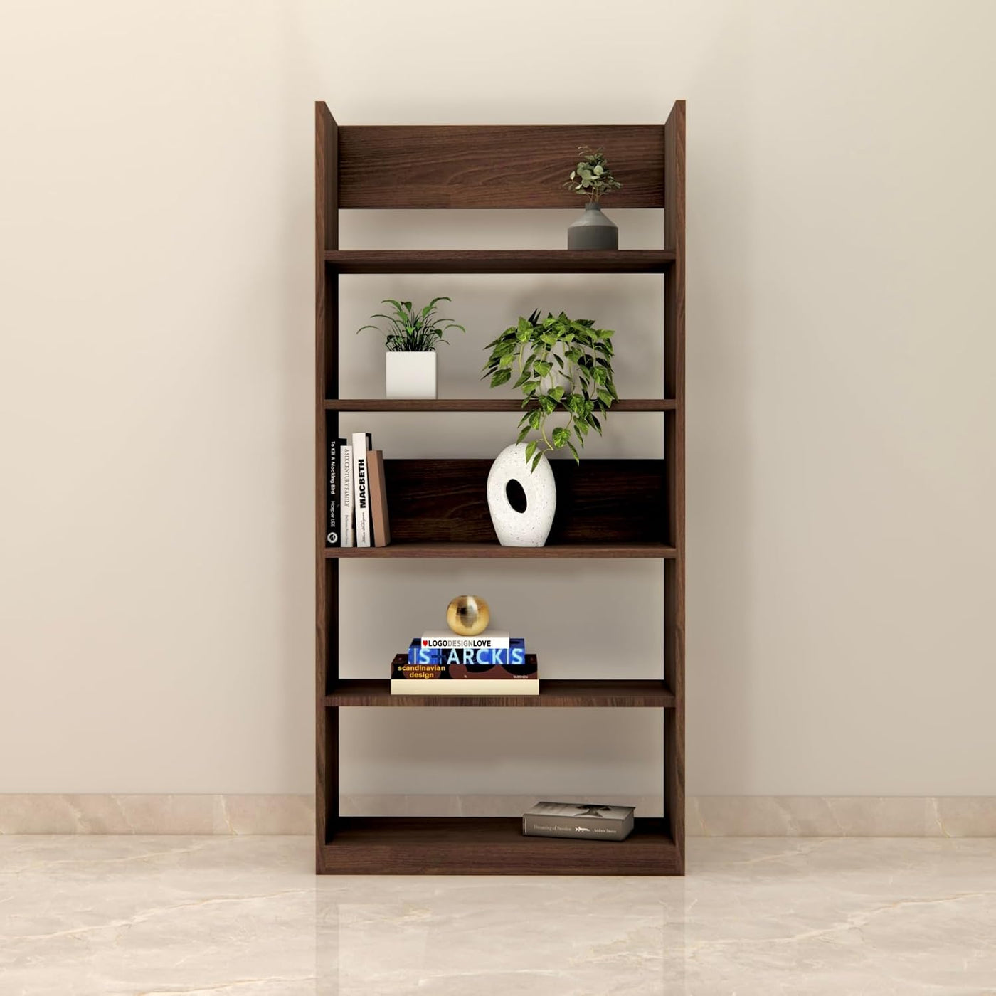 Premium Bookshelf · 5-tier — Walnut finish