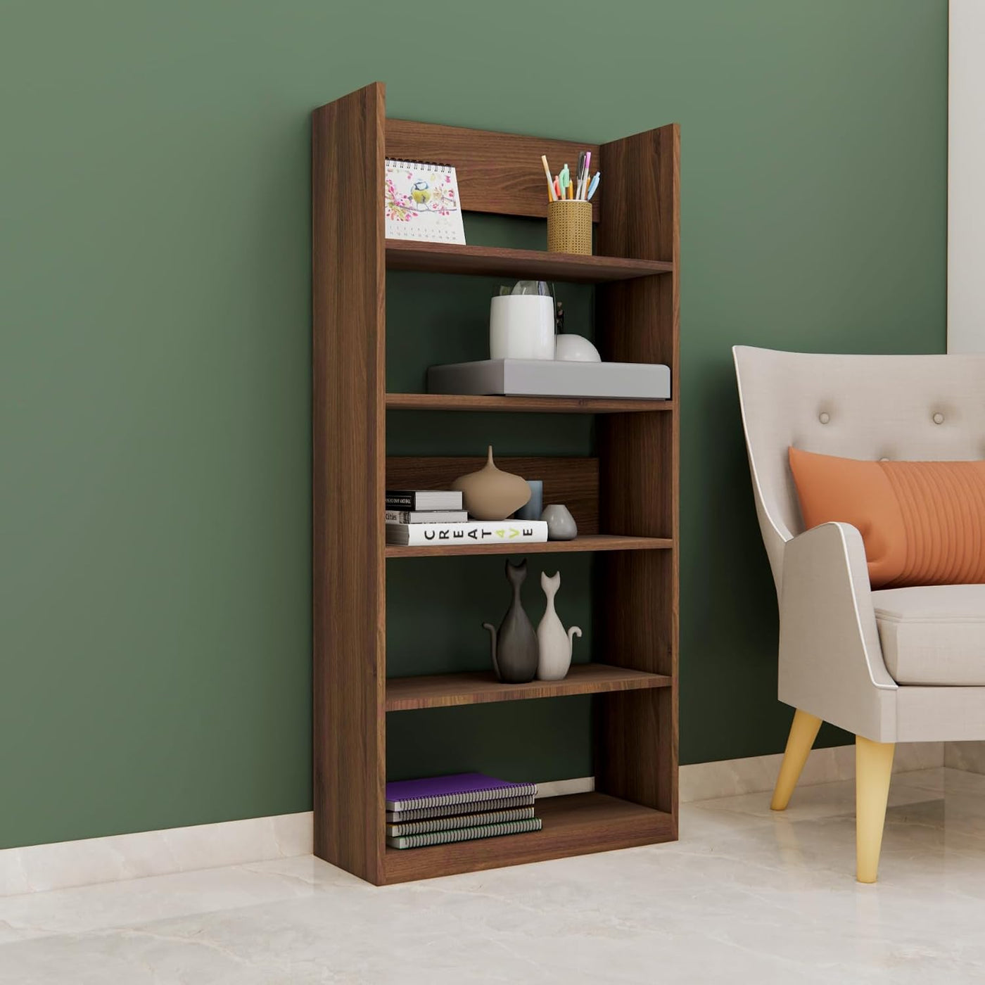Premium Bookshelf · 5-tier — Walnut finish