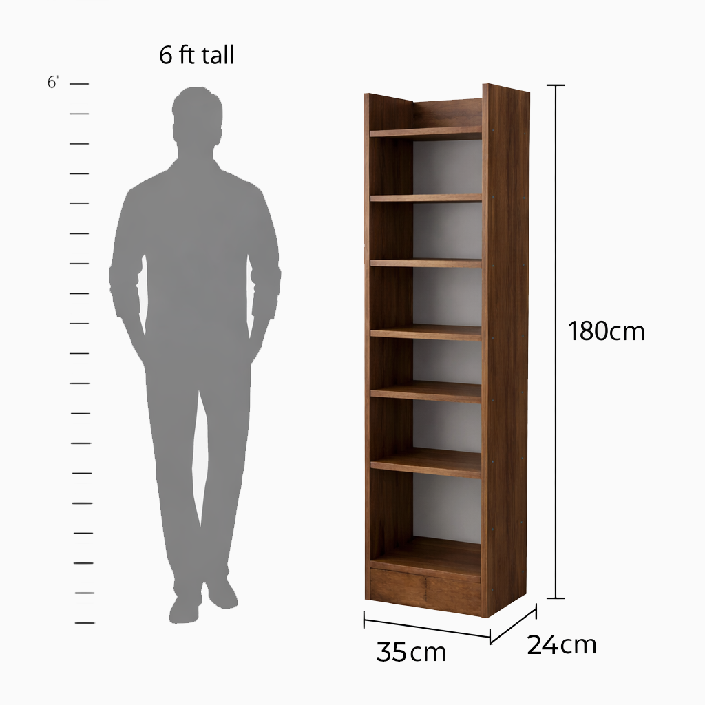 Home Library Bookshelf · 6-tier — dimension diagram