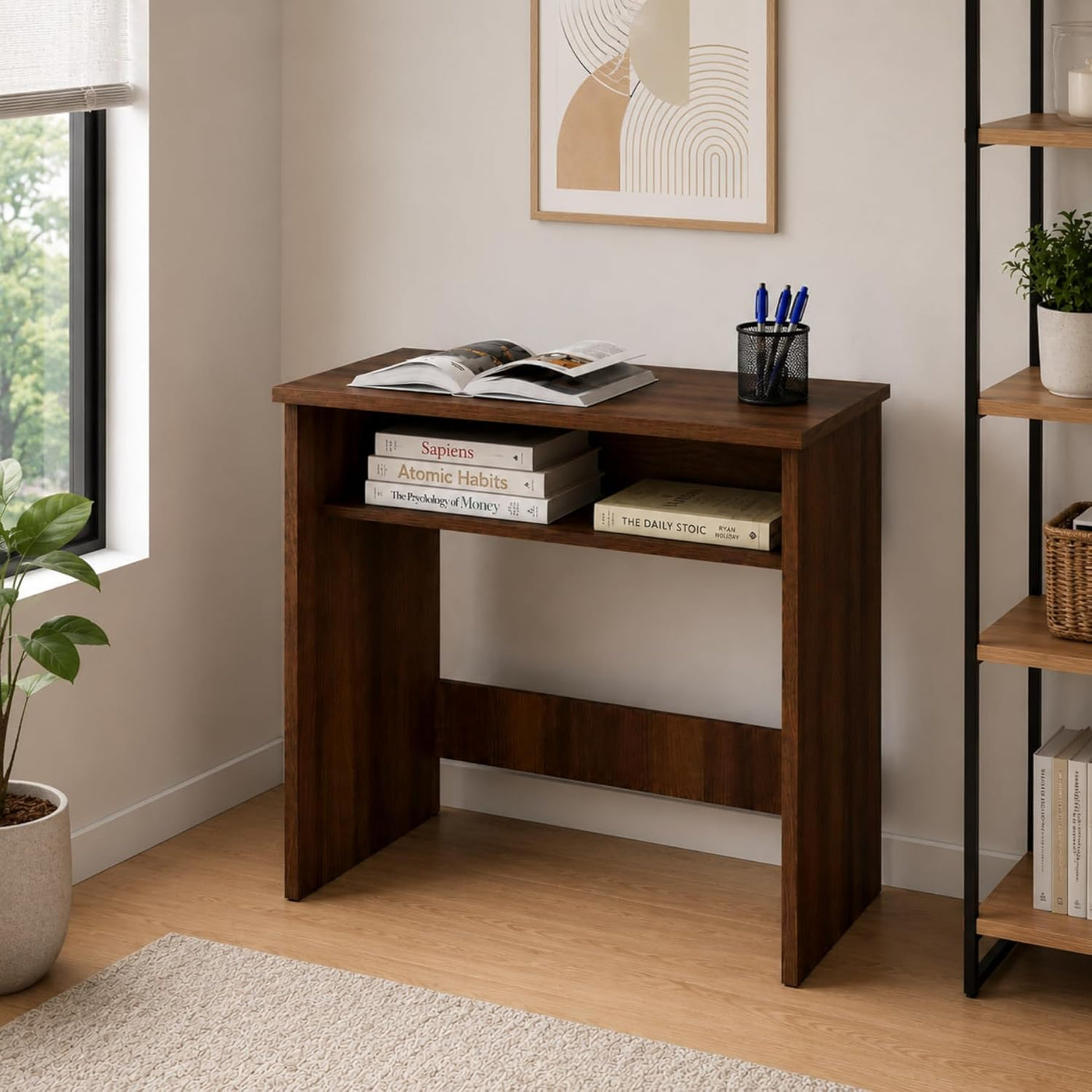 Compact Study Desk — Walnut finish
