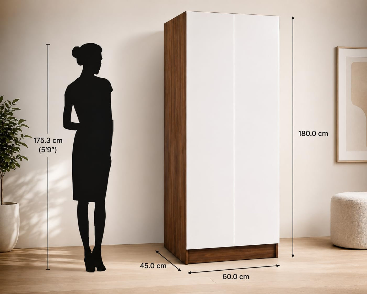 Wardrobe · 2-door, 5 shelves — Dual-tone finish
