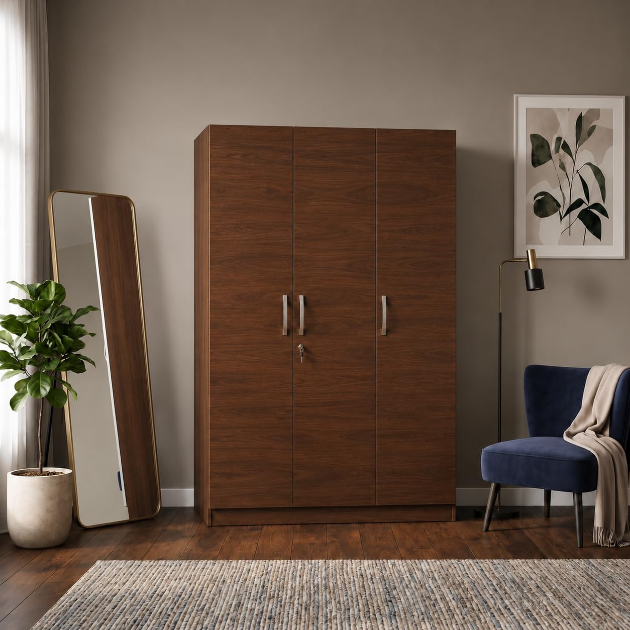 Wardrobe · 3-door + hanging — Walnut & White finish
